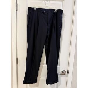 Joseph Abboud Mens 36R Navy Blue 100% Wool Pleated Cuffed Dress Pants Slacks